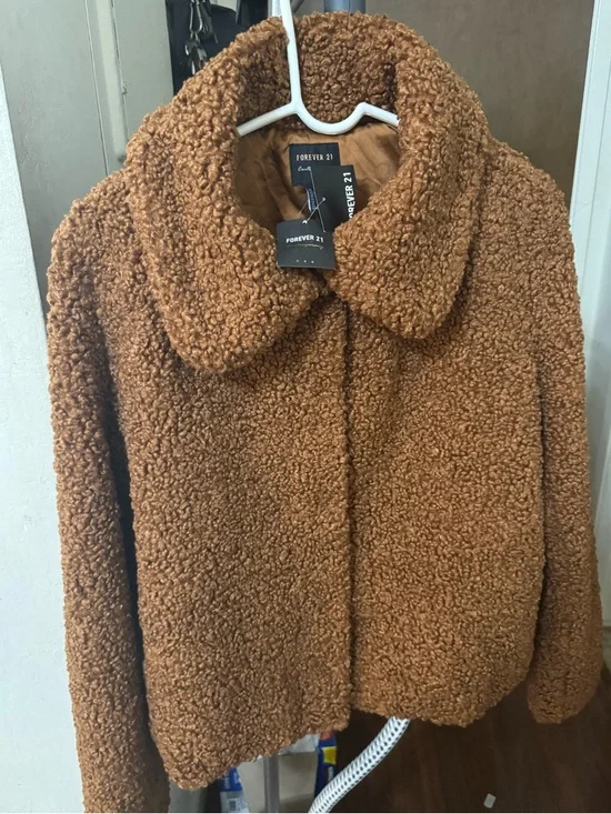 FOREVER 21 Teddy Sherpa Jacket - Rust Brown Women’s Coat SiZE XL - Picture 3 of 6